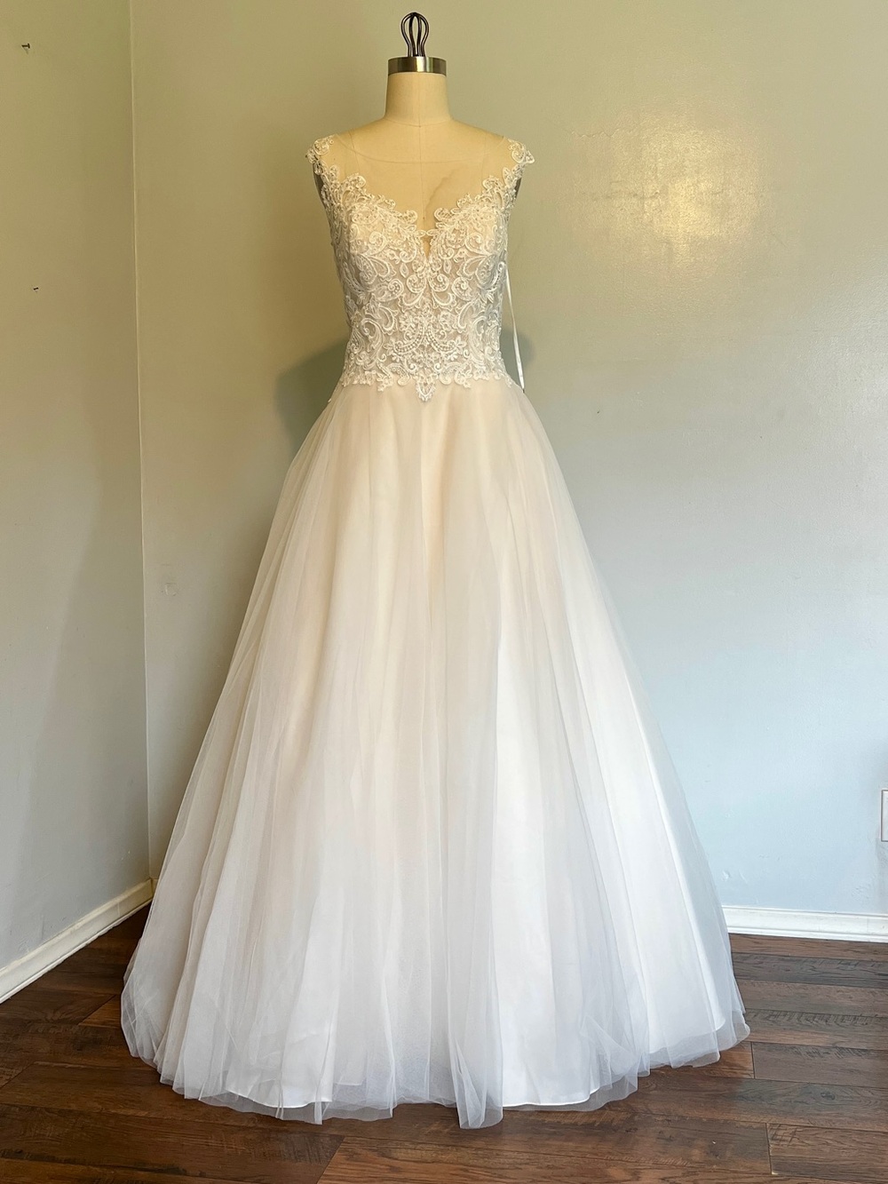 Blush Lace A-Line Wedding Dress - Picture 4 of 10